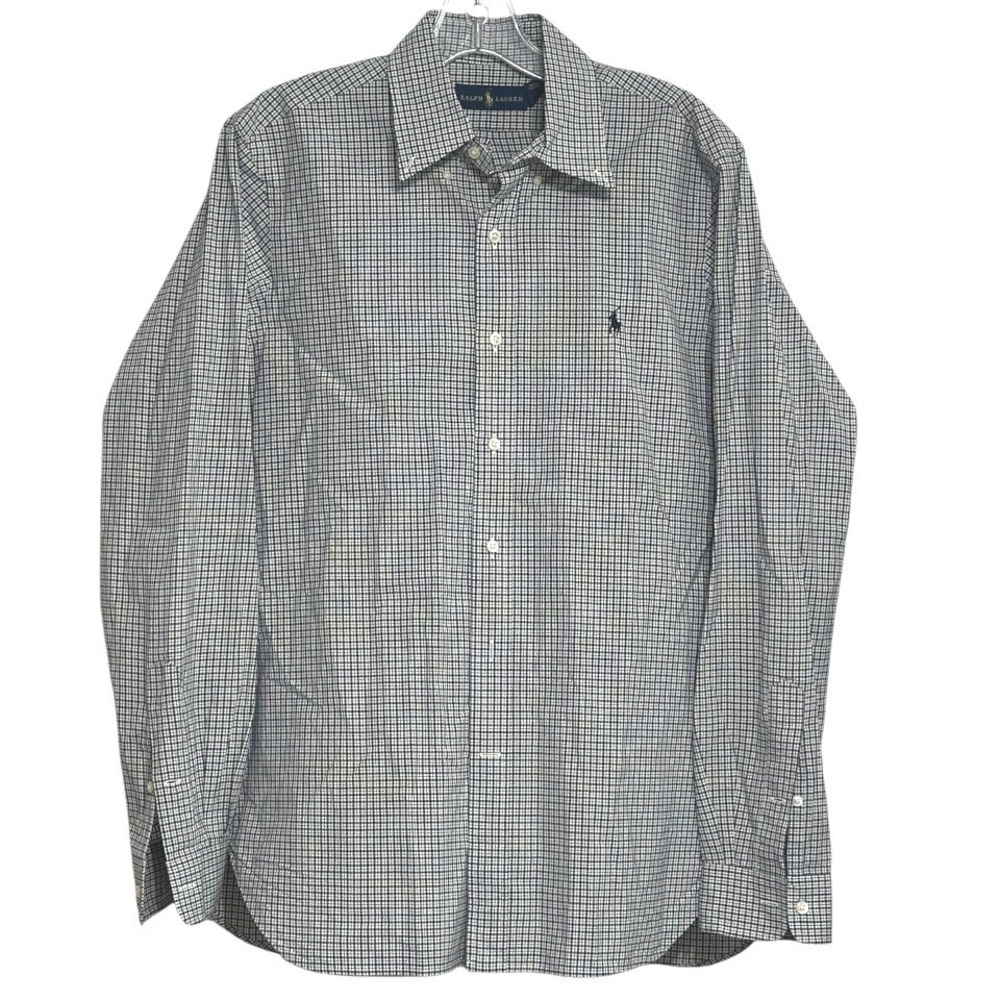 Ralph Lauren Button Down‎ Shirt Men Black White Micro Check Long Sleeve 15.5 39